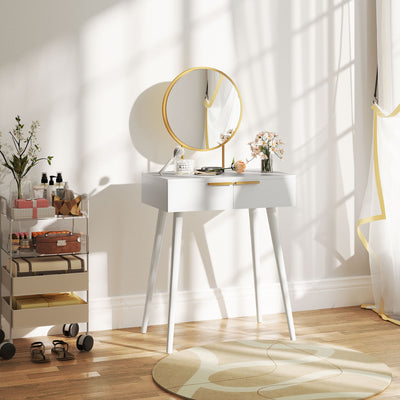 HOMCOM Dressing Table with Round Mirror - White 