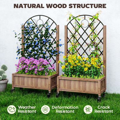Outsunny Wooden Planter, with Metal Trellis - Brown/Black 