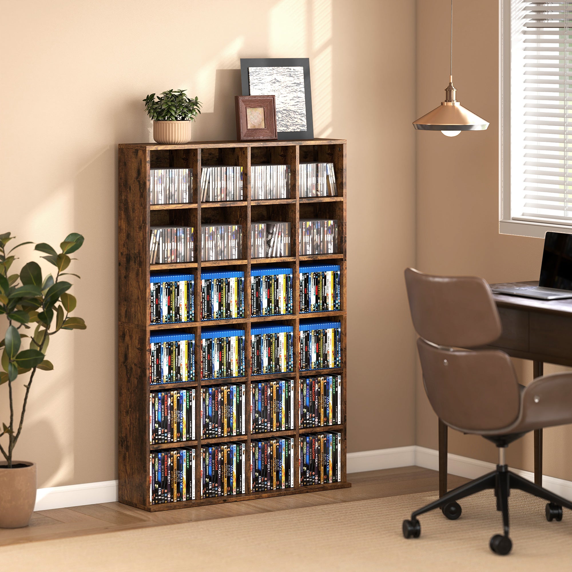 HOMCOM CD Storage Unit with Adjustable Shelves, 89 x 130.5 cm, Rustic Brown 