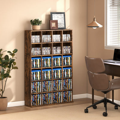 HOMCOM CD Storage Unit with Adjustable Shelves, 89 x 130.5 cm, Rustic Brown 