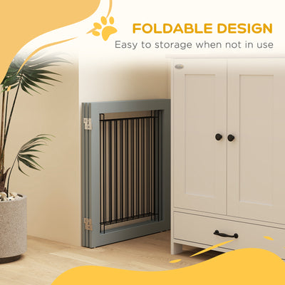 PawHut Foldable Pet Gate, with Three Panels & Two Support Feet - Grey 