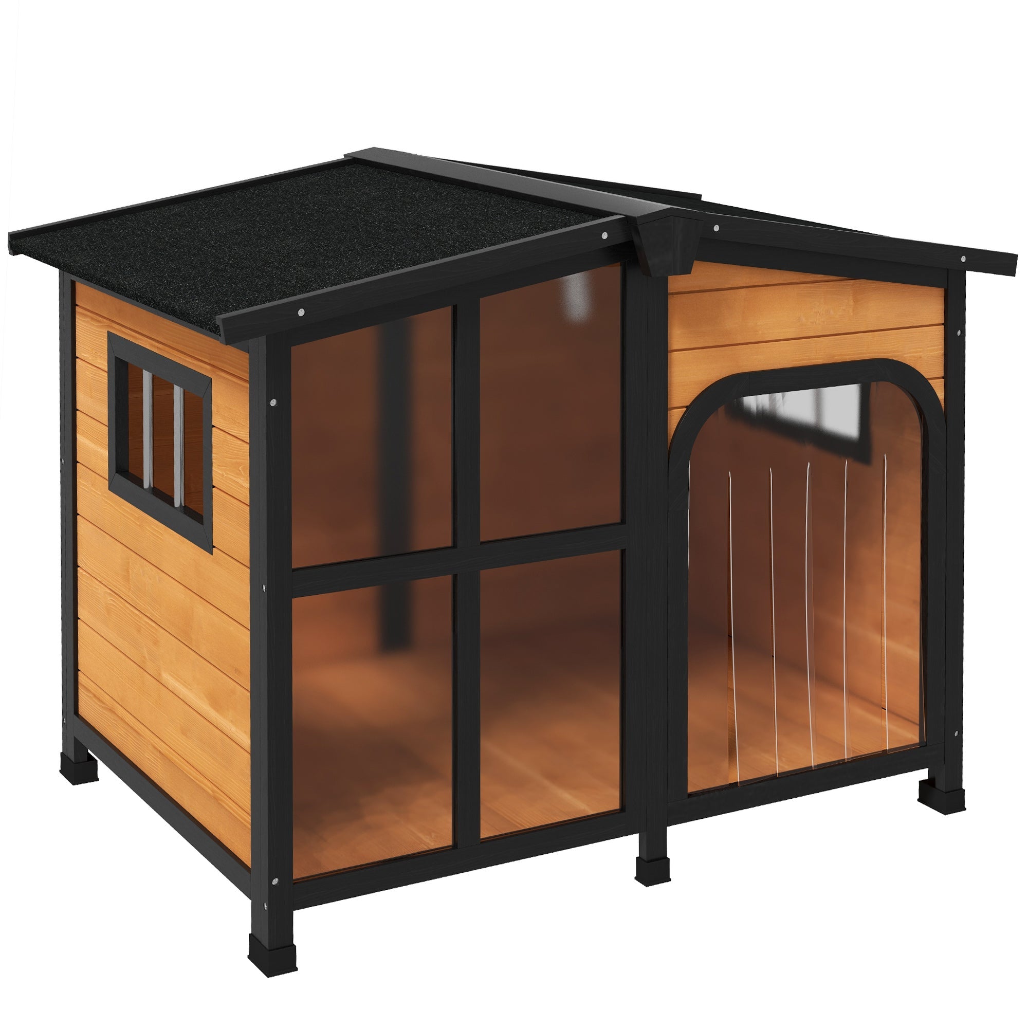 PawHut Wooden Dog Kennel with Removable Floor, Asphalt and Openable Roof, Giant Window for Large Dogs, Yellow 