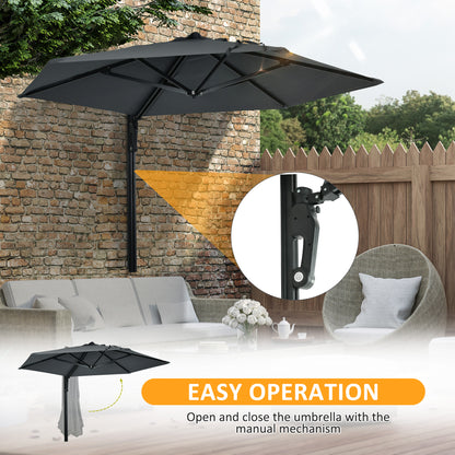 Outsunny 2.5m Wall Mounted Parasol, Hand to Push Outdoor Patio Umbrella with 180 Degree Rotatable Canopy for Porch, Deck, Garden, 250 cm, Dark Grey 