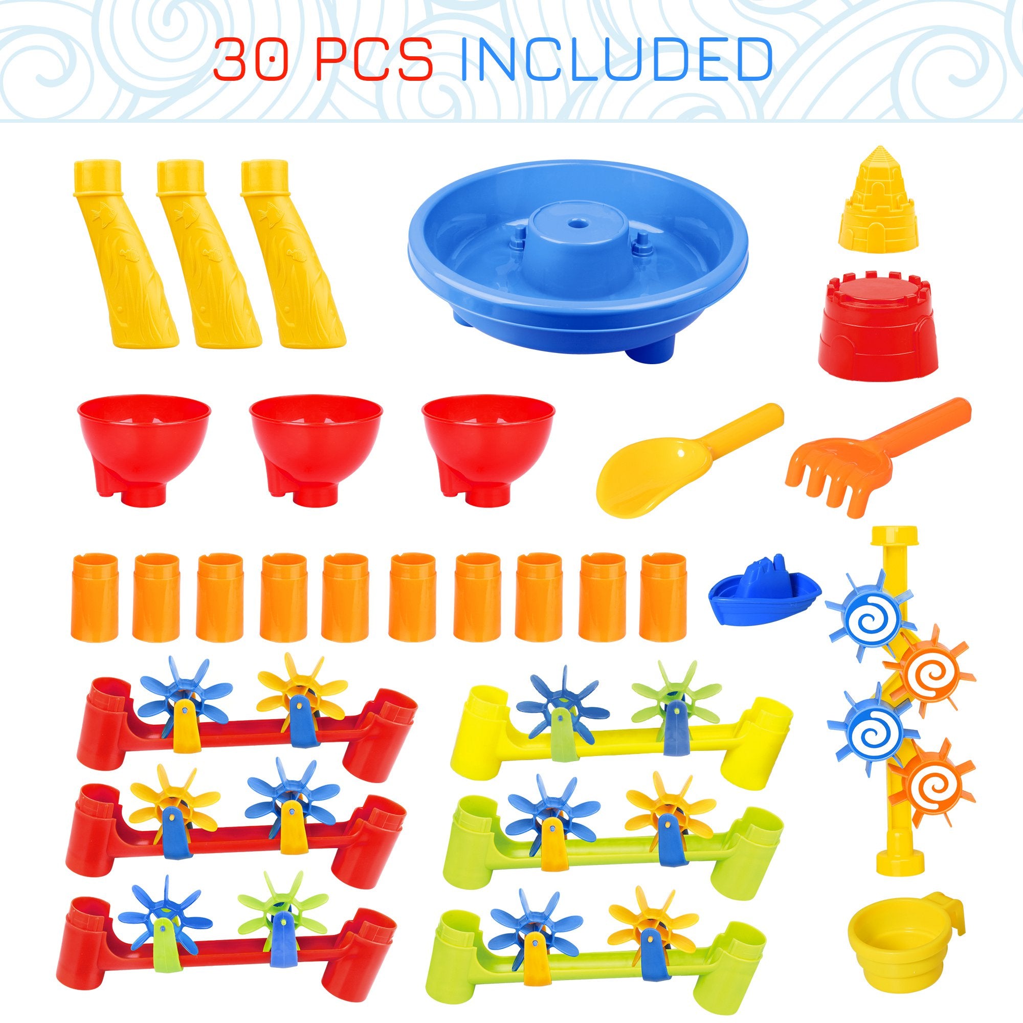 HOMCOM 30 Pcs Sand and Water Table Beach Toy Waterpark Activities Sand Pit Playset with Accessories Garden Sandbox 
