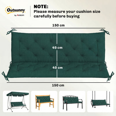 Outsunny 3 Seater Bench Cushion, Garden Chair Cushion with Back and Ties for Indoor and Outdoor Use, 98 x 150 cm, Green 