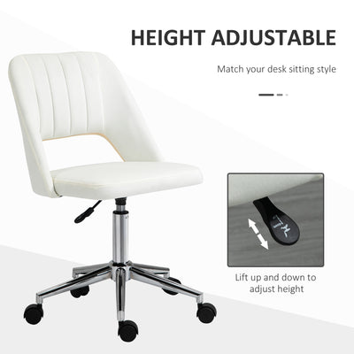 Vinsetto Armless Velvet-Feel Office Chair - Cream White 