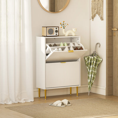 HOMCOM Narrow Shoe Cabinet with 2 Flip Drawers - White 