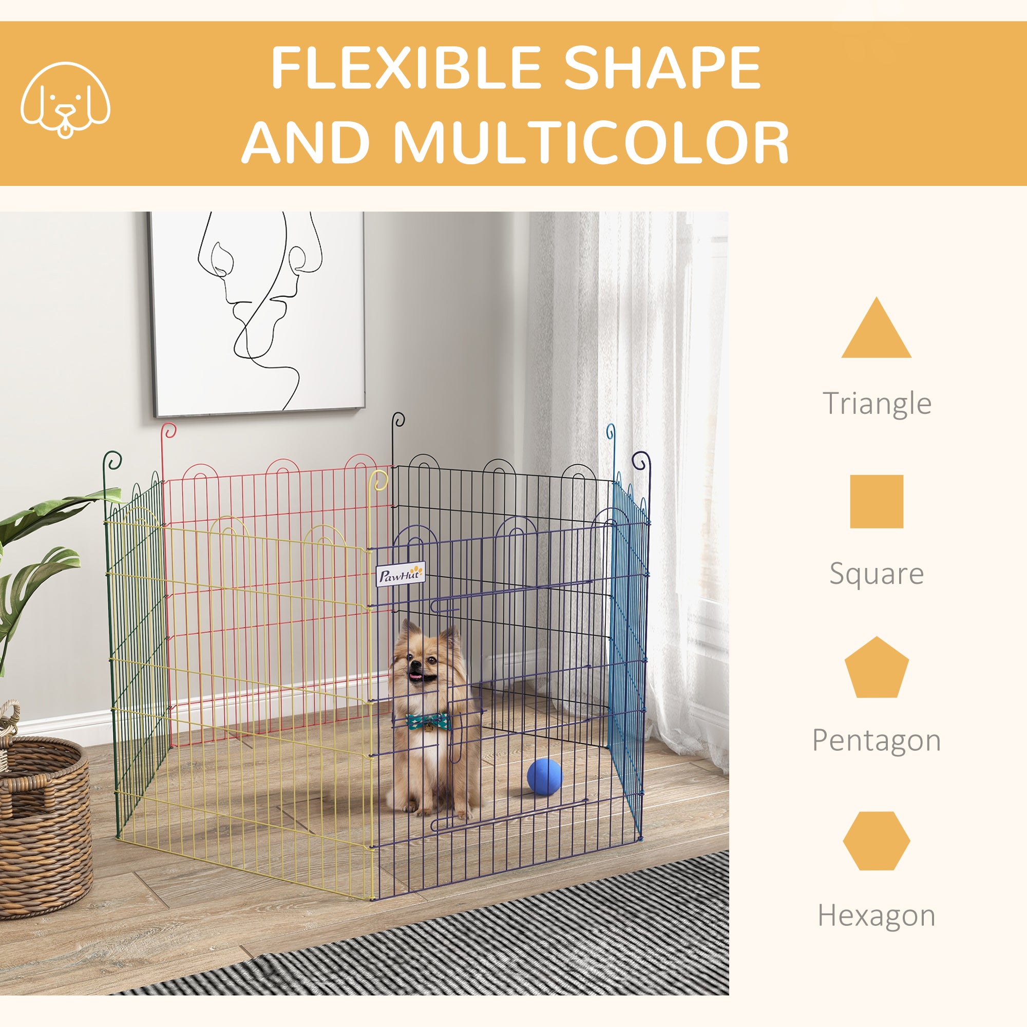PawHut Pet Playpen Crate, with Six Panels, Door, for Indoors and Outdoors 