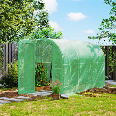 Outsunny 3 x 2 x 2m Polytunnel Greenhouse with Hinged Door, Walk-in Grow House Tent with PE Cover and Galvanised Steel Frame, Green 