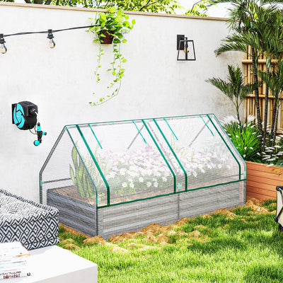 Outsunny Metal Planter Box with Cover, Raised Garden Bed with Greenhouse, for Herbs and Vegetables, White and Dark Grey 