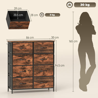 HOMCOM Chest of Eight Fabric Drawers - Rustic Brown 