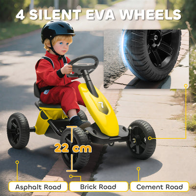 AIYAPLAY Pedal Go Kart for Kids 2-5 Years, with Silent EVA Wheels, Metal Frame, Yellow 