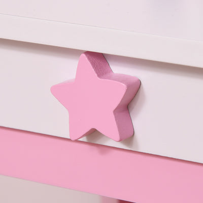 HOMCOM Kids Dressing Table with Mirror, Stool, Pink 