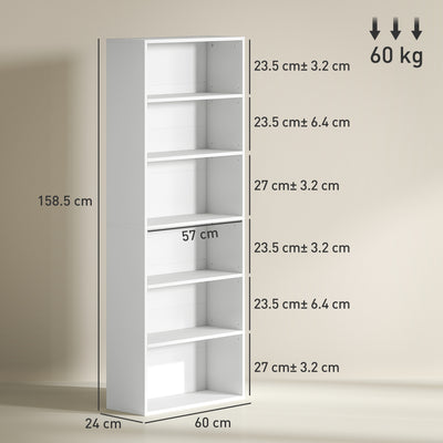 HOMCOM Six Shelf Bookcase - White 