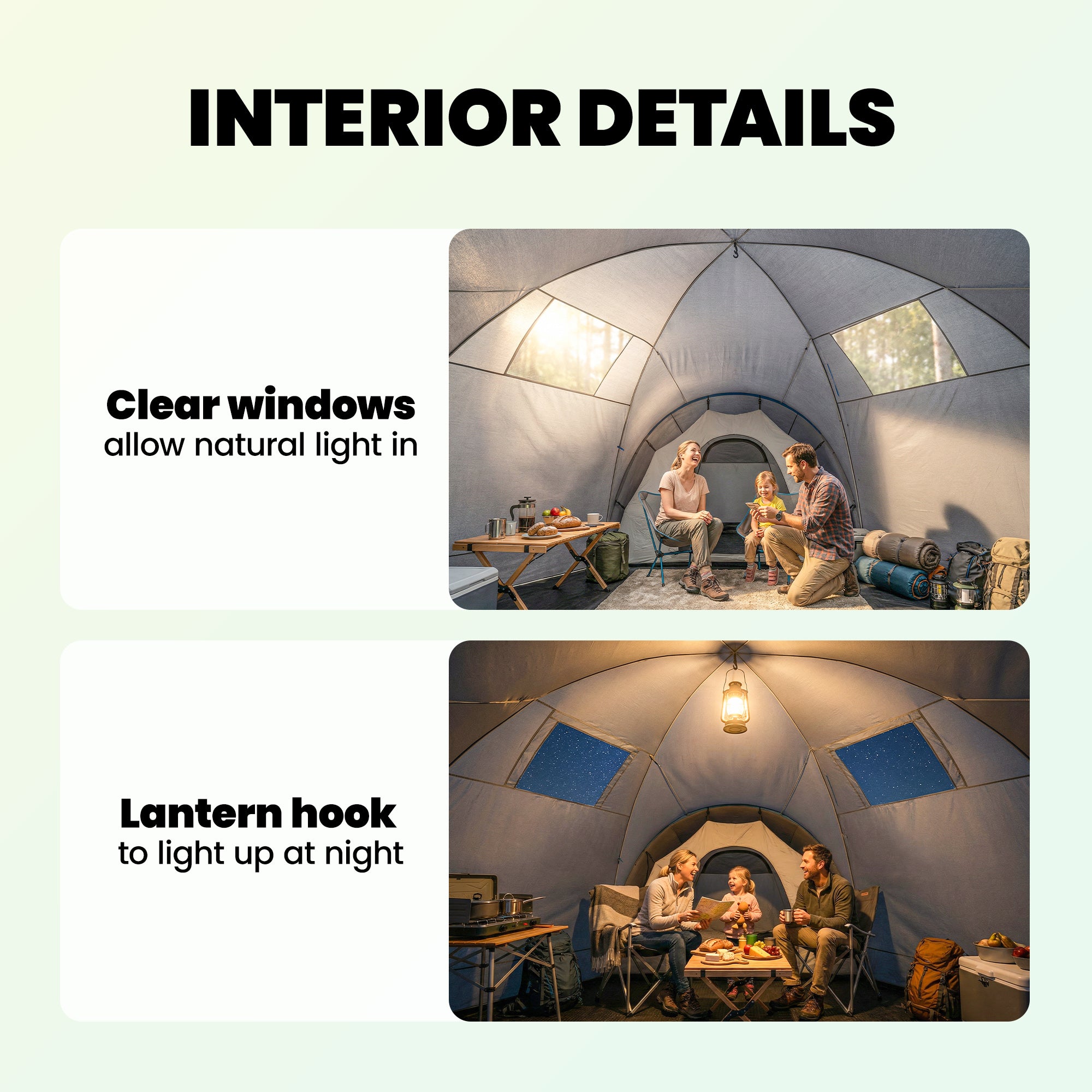 Outsunny 6-9 Man Large Tunnel Tent with 3 Bedrooms, Living Area and Porch, Stand-up Camping Tent, Portable with Bag, Light Grey 