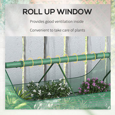 Outsunny Raised Garden Bed with Greenhouse, Steel Planter Box with Plastic Cover, Roll Up Window, Dual Use for Flowers, Vegetables, Fruits and Herbs, 185L x 95W x 92H cm, Green 