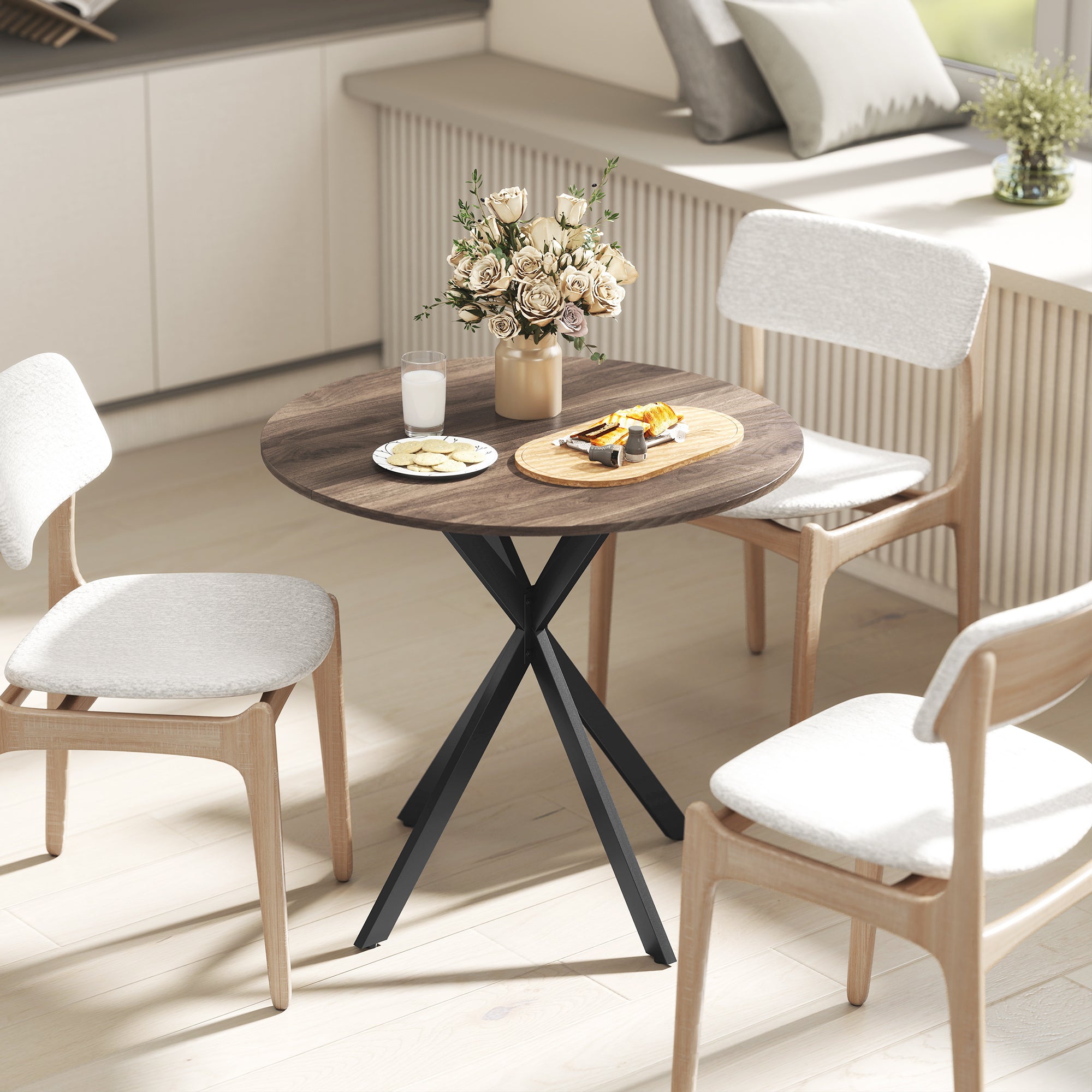 HOMCOM 80cm Industrial Round Dining Table - Brown 