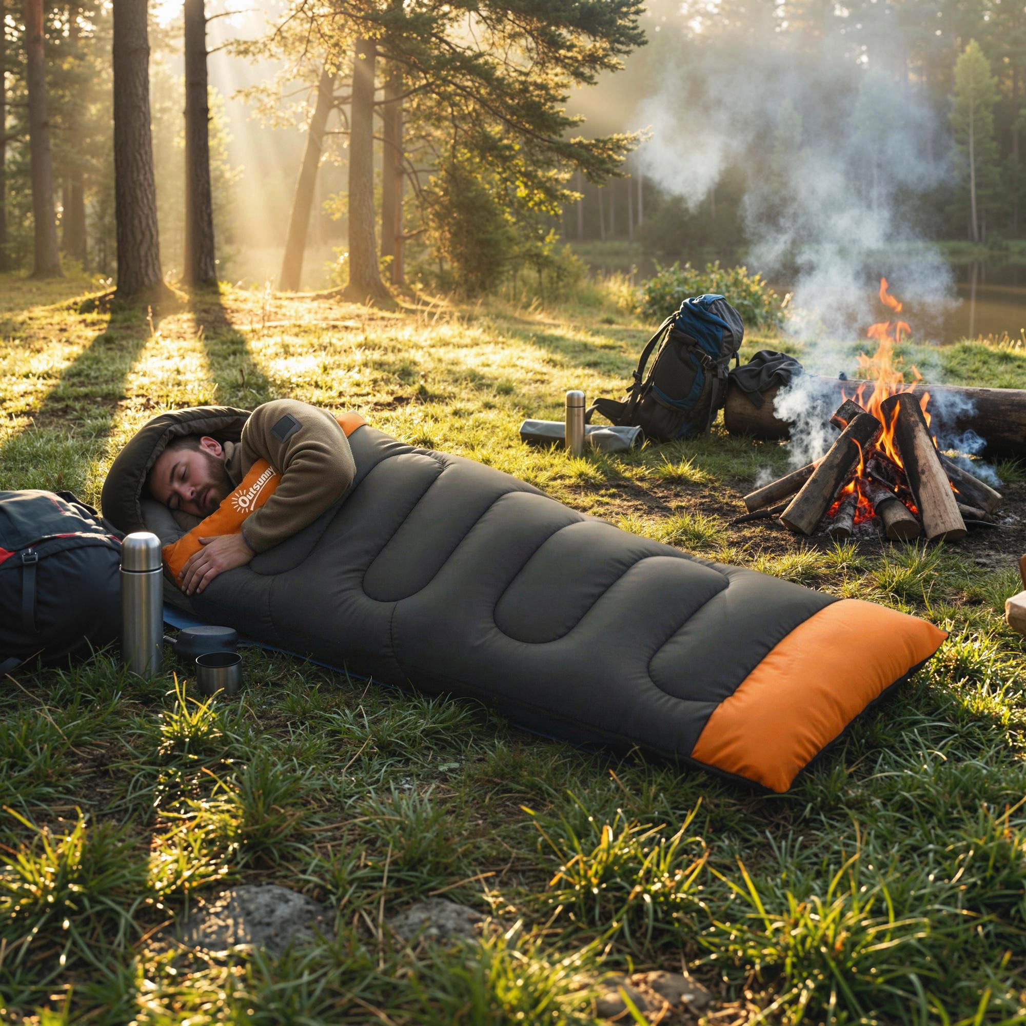 Outsunny Sleeping Bag for Adults, Lightweight & Compact Sleeping Bag, 3 Seasons, Grey 