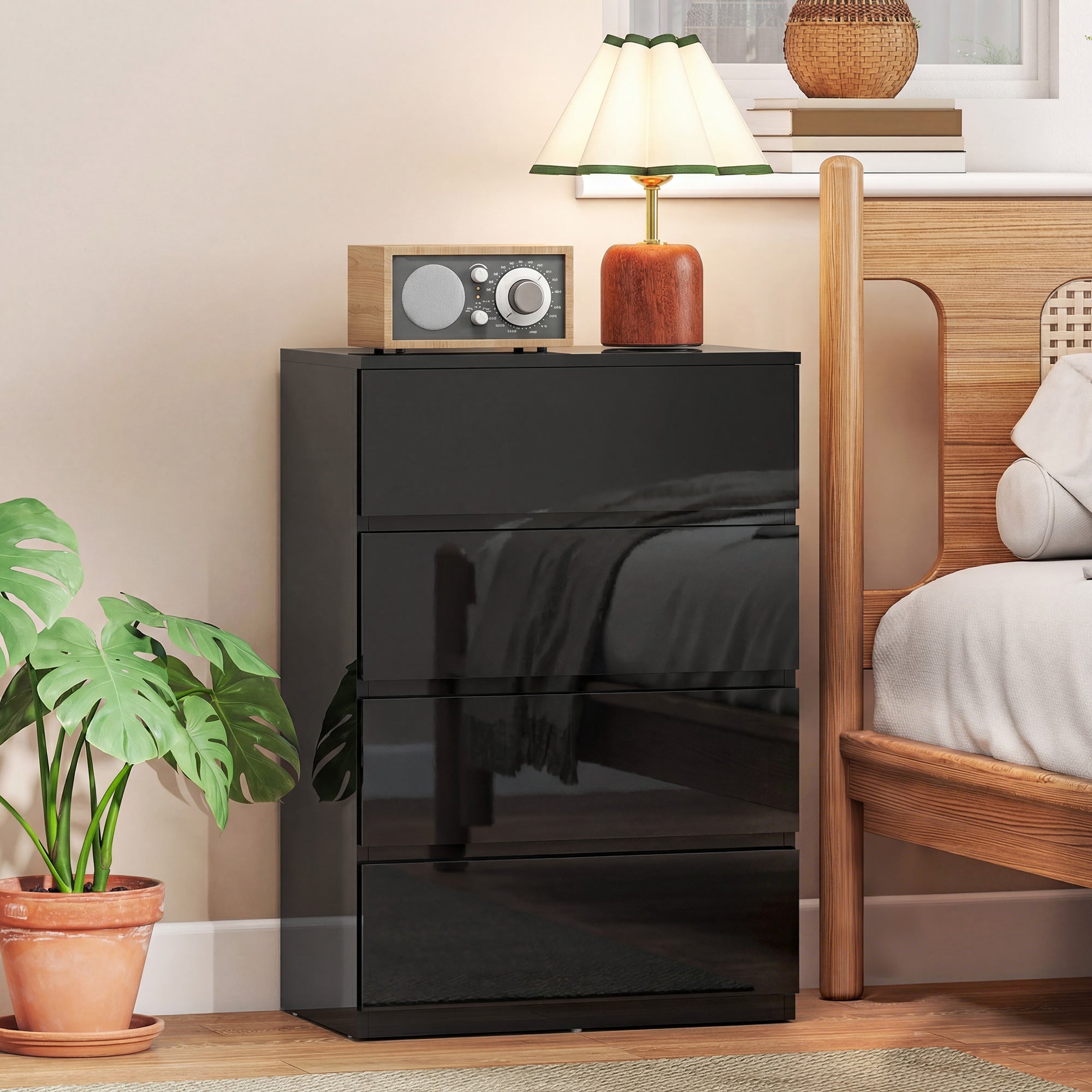 HOMCOM Chest of Drawers, 4-Drawer Storage Cabinets, Modern Dresser, Storage Drawer Unit for Bedroom 