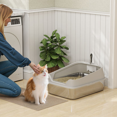 PawHut XXL Stainless Steel Cat Litter Box with High Sides, Metal Scoop, 70 x 50 x 30 cm 