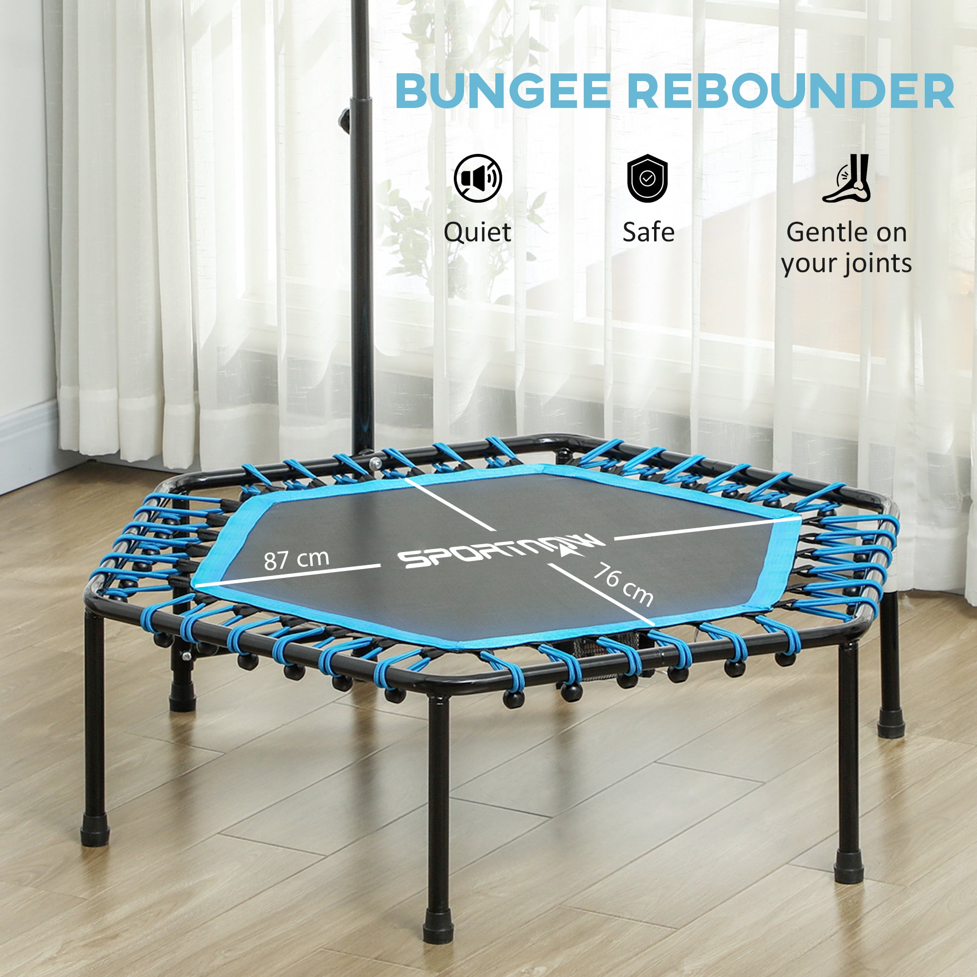 SPORTNOW 45" Rebounder Trampoline for Adults, Quiet Bungee Rebounder with LED Lights and Adjustable Handle, Blue