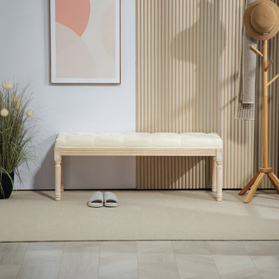 HOMCOM Vintage Wooden Bed End Bench - Cream White 