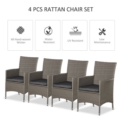 Outsunny Set of Four Rattan Armchairs, with Cushions - Grey 