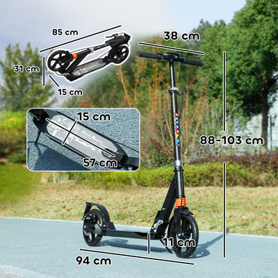 AIYAPLAY Kids Scooter with 4 Levels Adjustable Handlebar, Dual Brake System, 200mm Wheels, ABEC-7 Bearings, Black 