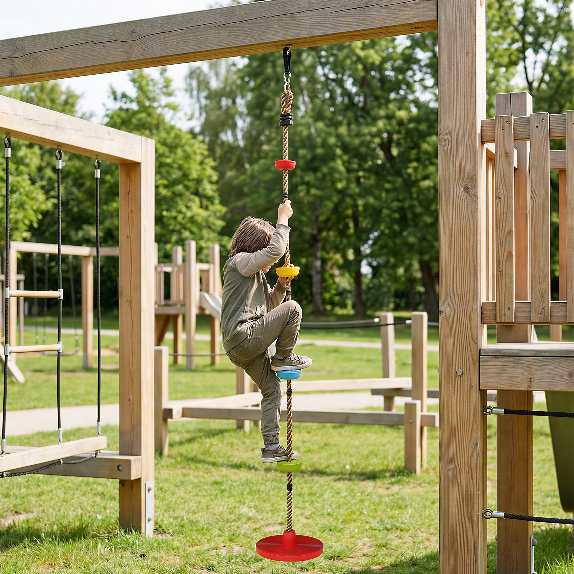 AIYAPLAY Climbing Rope, Kids Tree Swing Kit with Platforms and Disc Swings Seat, Obstacle Course Kids for Garden, Red 