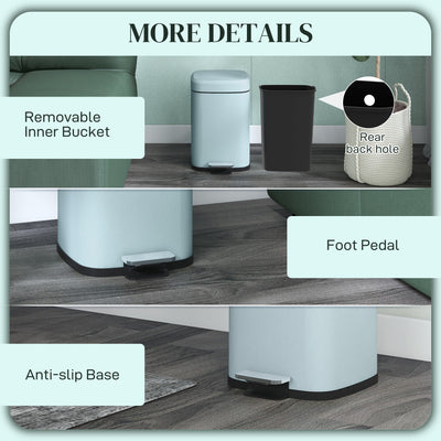 HOMCOM 12L Modern Boxy Metal Home Kitchen Bin - Light Green 