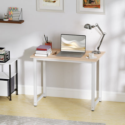 HOMCOM Computer Desk, Writing Table, 100 x 60 x 76cm Workstation for Home Office, Study with Metal Frame, Simple Assembly, White 