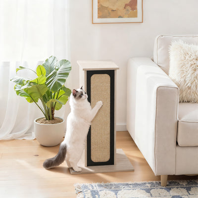 PawHut 63cm Cat Scratching Post, Cat Scratcher with Replaceable Scratching Board, Top Perch, Sisal Scratch Mat, Oak 