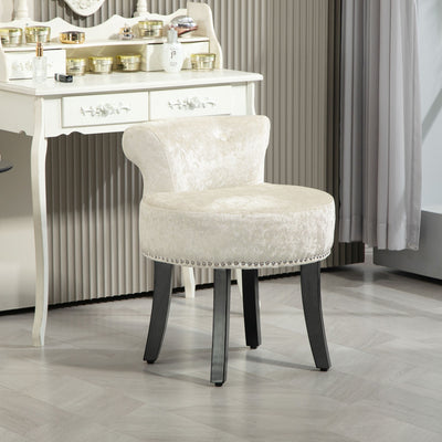 HOMCOM Dressing Table Stool with Rubber Wood Legs, Ice Velvet Vanity Stool for Living Room Bedroom, Beige 