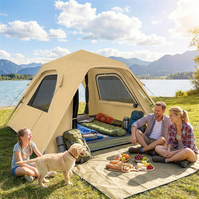Outsunny Pop Up Tent 3000mm Waterproof Camping Tents with Mesh Windows 2-3 People Khaki 