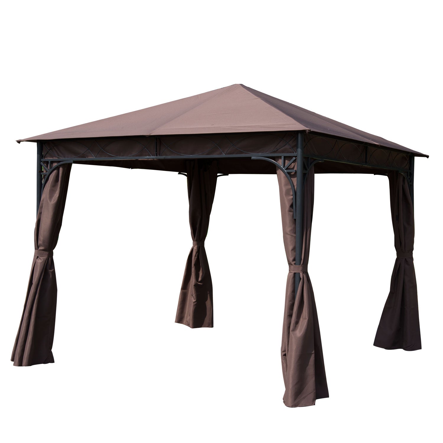 Outsunny 3 x 3(m) Garden Gazebo, Outdoor Gazebo Canopy Shelter with Curtains and Steel Frame for Lawn, Yard and Deck, Coffee 