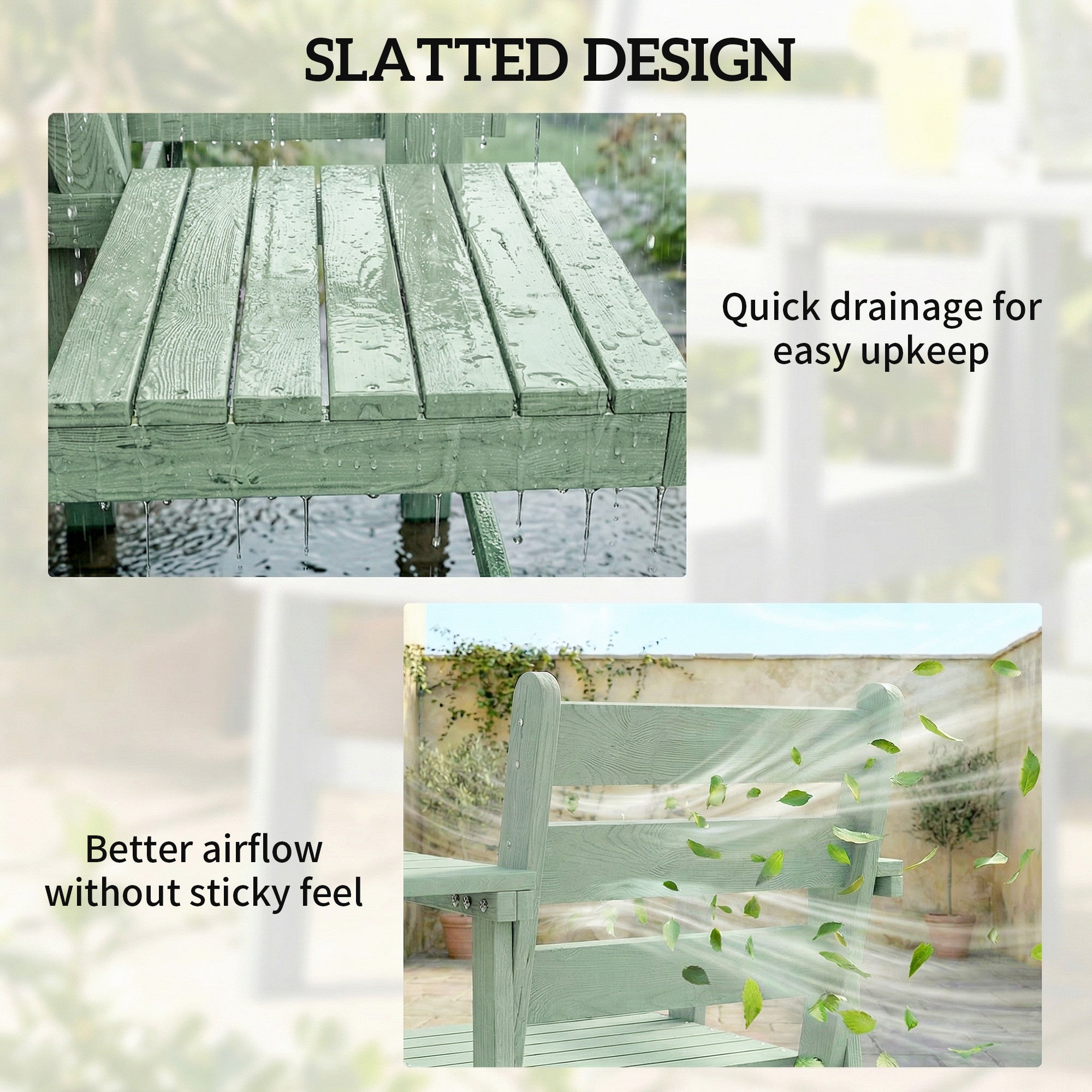 Outsunny Outdoor Garden Loveseat, Embossed Wooden Jack and Jill Garden Seat with Integrated Table, Green 
