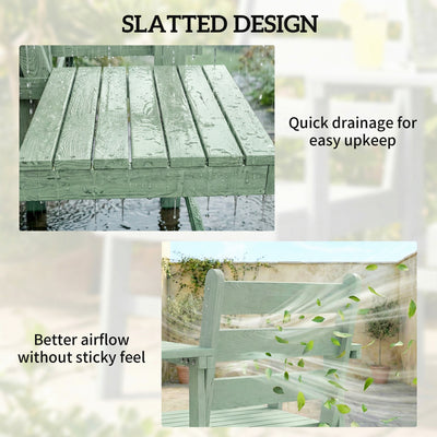 Outsunny Outdoor Garden Loveseat, Embossed Wooden Jack and Jill Garden Seat with Integrated Table, Green 