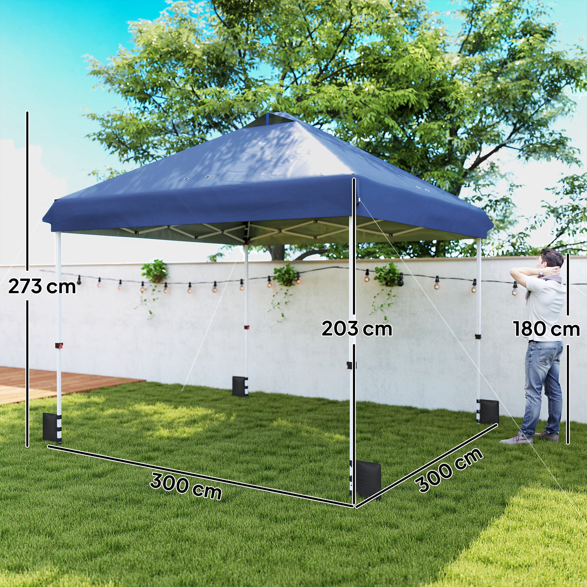 Outsunny 3 x 3 m Pop Up Gazebo with Wheels, UPF50+ One-Touch Outdoor Garden Party Tent Marquee Wedding Awning Canopy, Dark Blue 