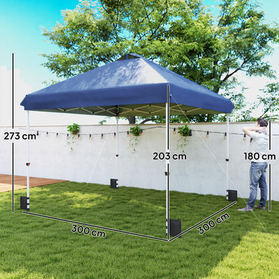 Outsunny 3 x 3 m Pop Up Gazebo with Wheels, UPF50+ One-Touch Outdoor Garden Party Tent Marquee Wedding Awning Canopy, Dark Blue 