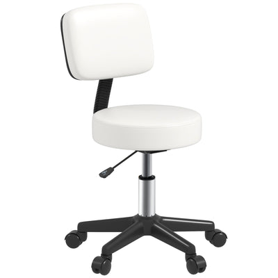 HOMCOM Beautician's Swivel Salon Chair w/ Padded Seat Back 5 Wheels Adjustable Height Salon Hairdressers Tattoo Spa Rolling Cushion Professional 48cm White 