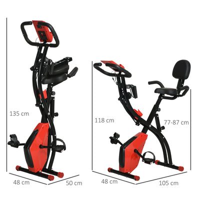 HOMCOM 2-in-1 Folding Exercise Bike with 8-Level Magnetic Resistance, Arm Resistance Band, Pulse Sensor, Red 