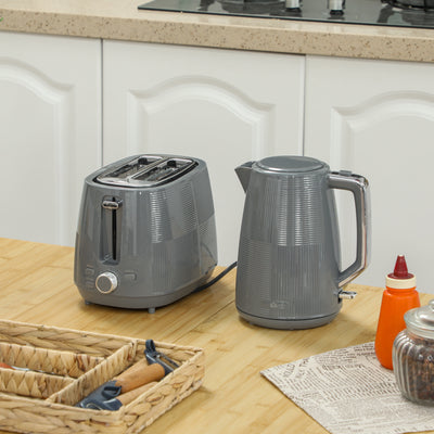 HOMCOM Kettle and Toaster Set, 1.7L 3000W Fast Boil Kettle & 2 Slice Toaster Kitchen Set with 7 Level Browning Controls, Defrost, Reheat, Boil-dry Protection, Grey 