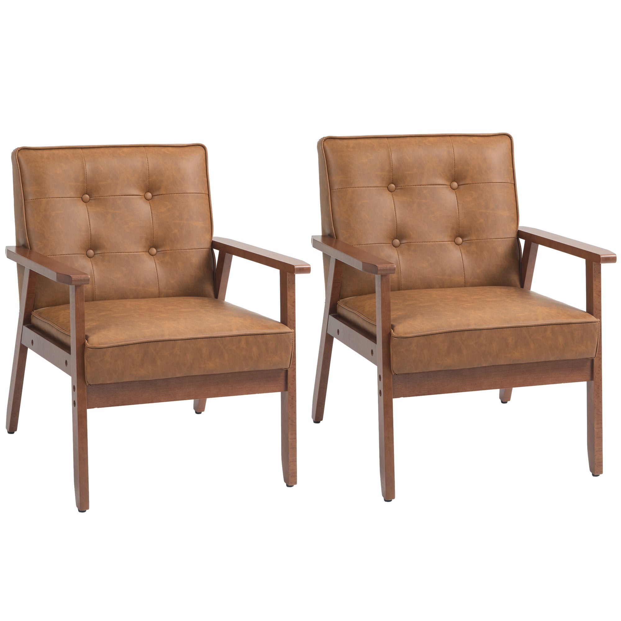 HOMCOM 2 Pack Retro-Style Accent Chair, with Faux Leather Seat - Brown 