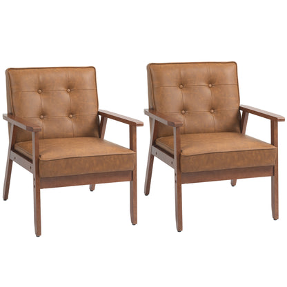 HOMCOM 2 Pack Retro-Style Accent Chair, with Faux Leather Seat - Brown 