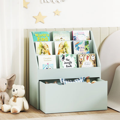 AIYAPLAY Bookcase for Kids with Shelves, Drawer, Bookcase for Bedroom, Playroom, Green 