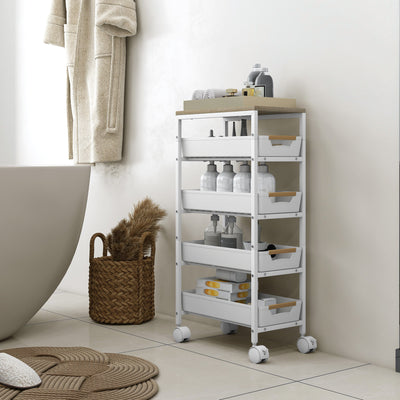 HOMCOM 5-Tier Storage Trolley on Wheels - White 