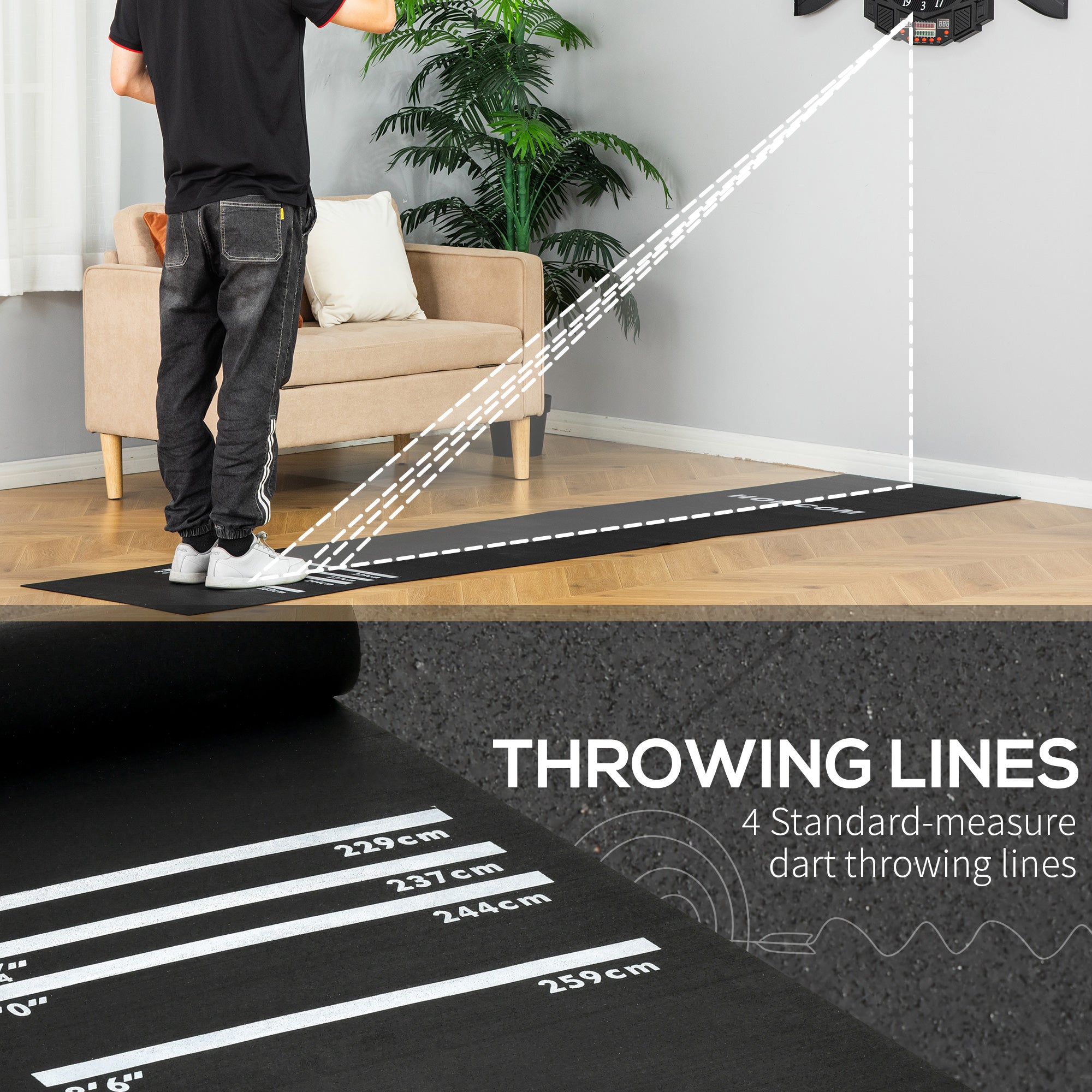 HOMCOM Professional Rubber Darts Dart Mat Pub Club Home 4 Throwing Distances 
