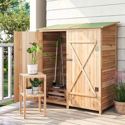 Outsunny 140 x 75 Fir Wood Garden Shed, with Asphalt Roof - Natural 