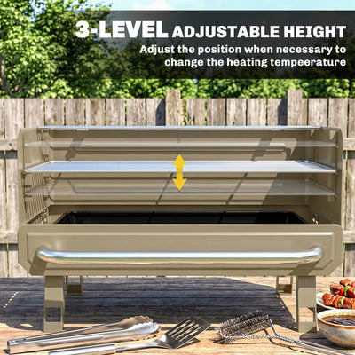 Outsunny Portable BBQ Grill, Charcoal Barbecue Grill with Adjustable Grates, Foldable Legs, Side Shelf for Camping Travel, Khaki 