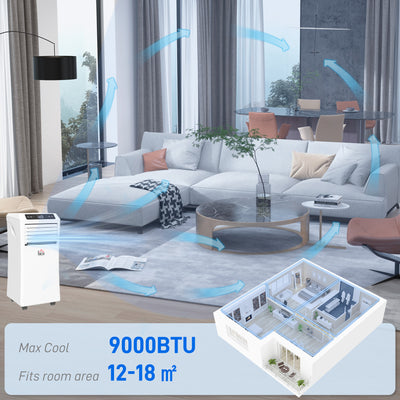 HOMCOM 9000 BTU Air Conditioning Unit, 3-in-1 Portable Air Conditioner, Dehumidifier, Cooling Fan with Remote Control, Digital Display, 2 Speeds, 24H Timer, Window Venting Kit, 18m² 